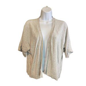 A New Day Womens Cardigan Sweater XXL Silver Sparkle Short-Sleeve Minimalist